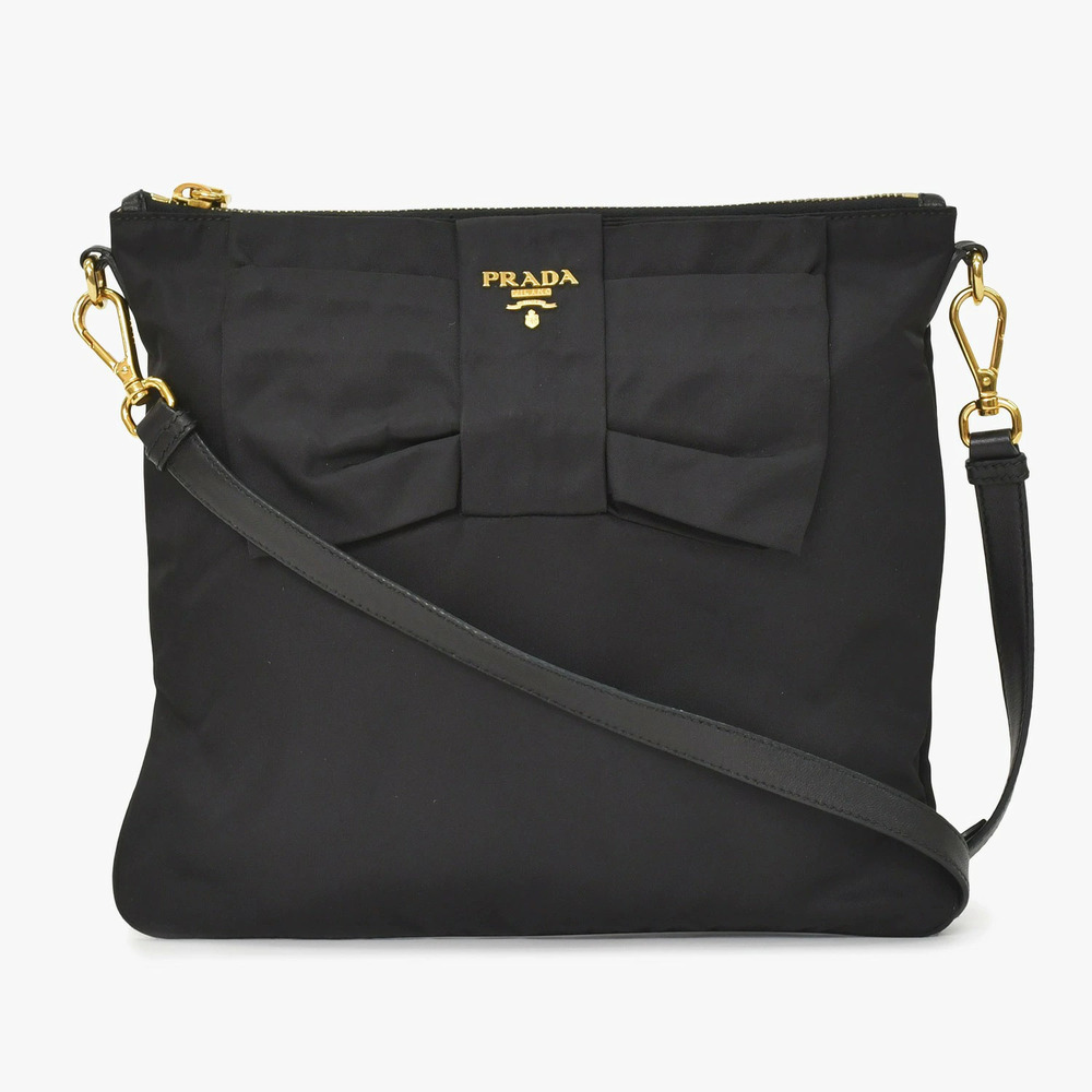 Prada Ribbon Triangle Shoulder Bag Black